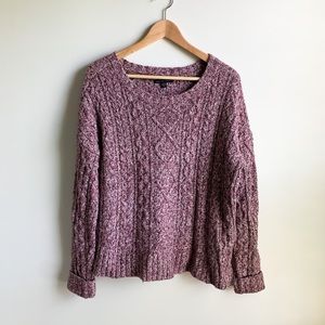 American Eagle Cranberry & White Cableknit Sweater